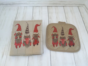 Valentine Gnome Kitchen Towel And Potholder Set