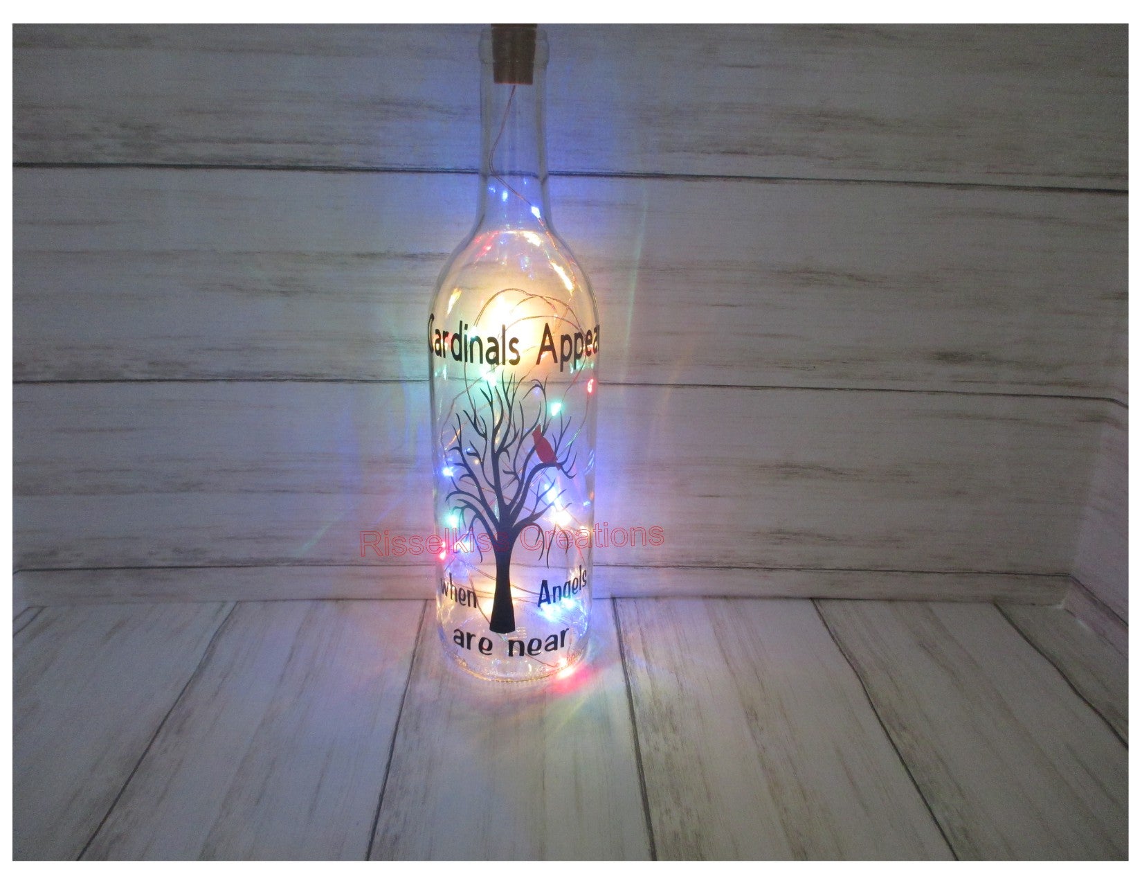 Cardinals Appear When Angels Are Near Lighted Wine Bottle